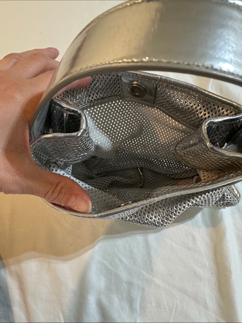 Kooba Metallic Silver Perforated Mini Handbag Y2K - Picture 7 of 7